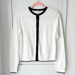 Uniqlo white and black crewneck cardigan